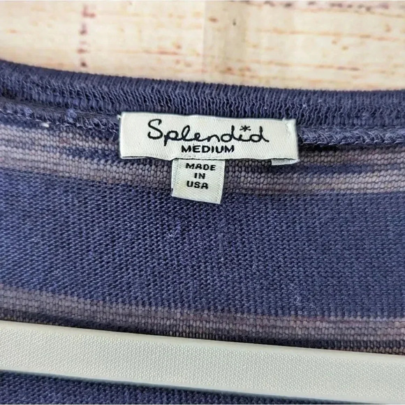 Splendid Size Medium Blue Sheer Knit Blouse Stripe V-Neck Career Top - Picture 5 of 10